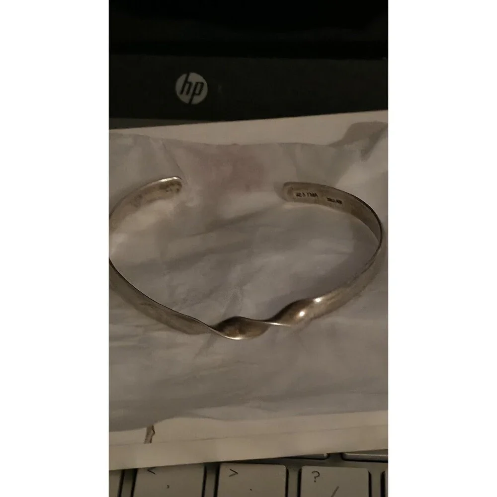 Vintage 925 Sterling Silver Twisted Open Cuff Bangle Bracelet, Silver, Signed